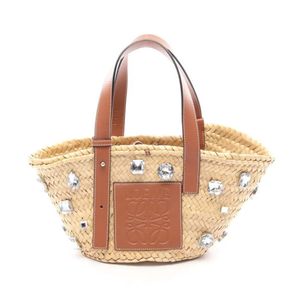 Loewe basket bag jeweled handbag leather raffia Beige Cream brown